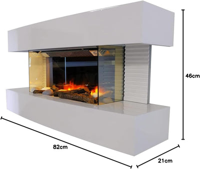 Chemin'Arte 185 Lounge Wandkamin, mittelgross, weisses Design, 82 x 21 x 42