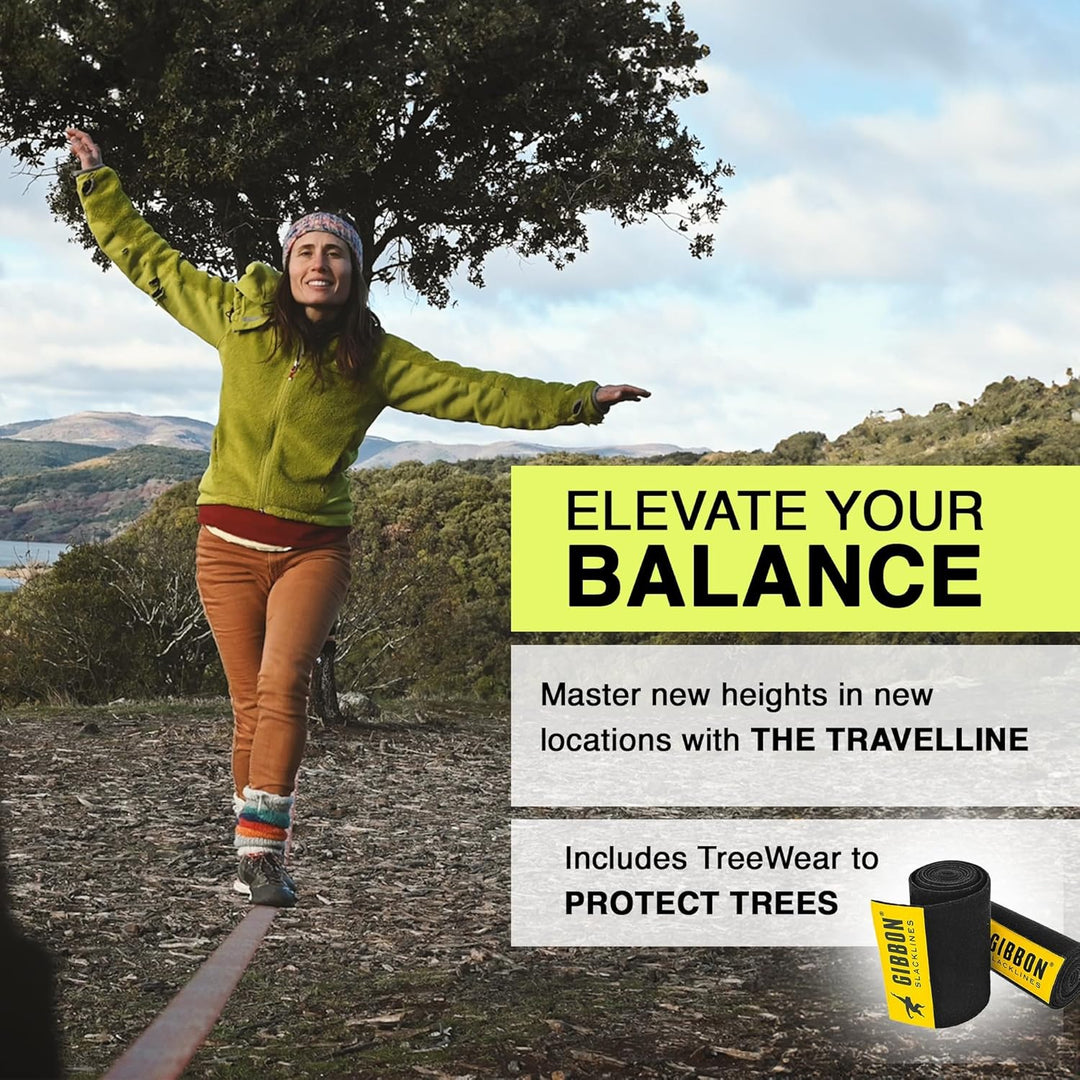 Gibbon Slacklines Travel Line | Leichtes, Kompaktes 15m Slackline-Set für Anfänger & Fortgeschritten