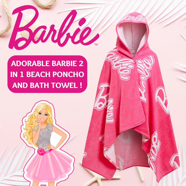 Barbie Mädchen Kapuzenhandtuch 100% Baumwolle Poncho gross Strandtuch Badetuch Schwimmen Wrap Changi