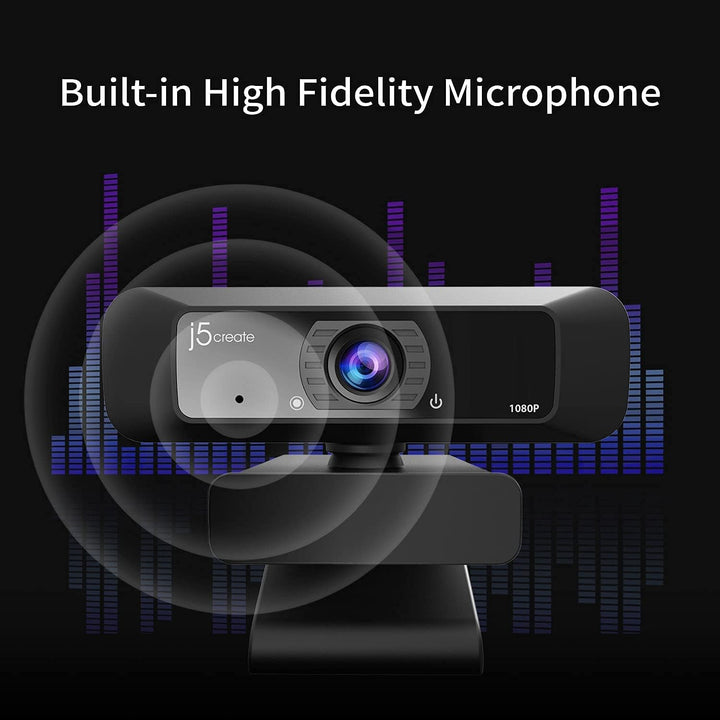 j5create USB Streaming Webcam - 1080P HD mit 360° Rotation, High Fidelity Mikrofon, ideal für Skype,