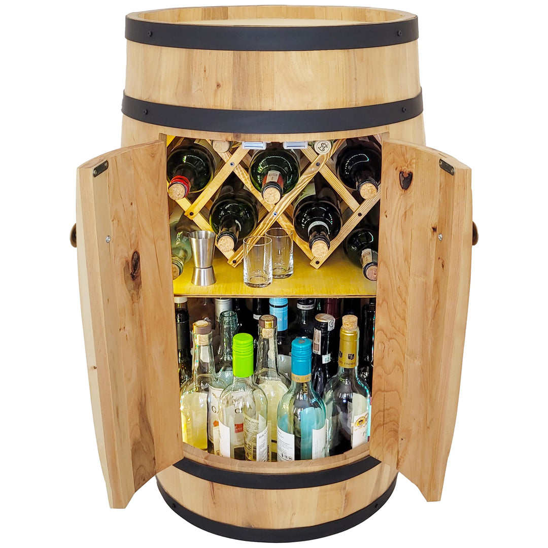 weeco Fassbar LED mit Tür und Weinhalter - Weinregal. Fass Hausbar Weinrack 80x50cm. Rustikaler deko