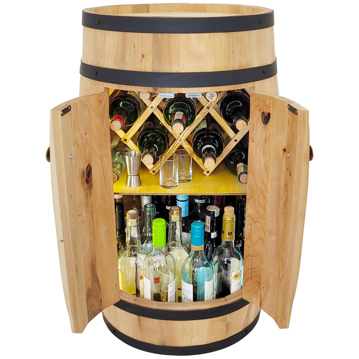 weeco Fassbar LED mit Tür und Weinhalter - Weinregal. Fass Hausbar Weinrack 80x50cm. Rustikaler deko