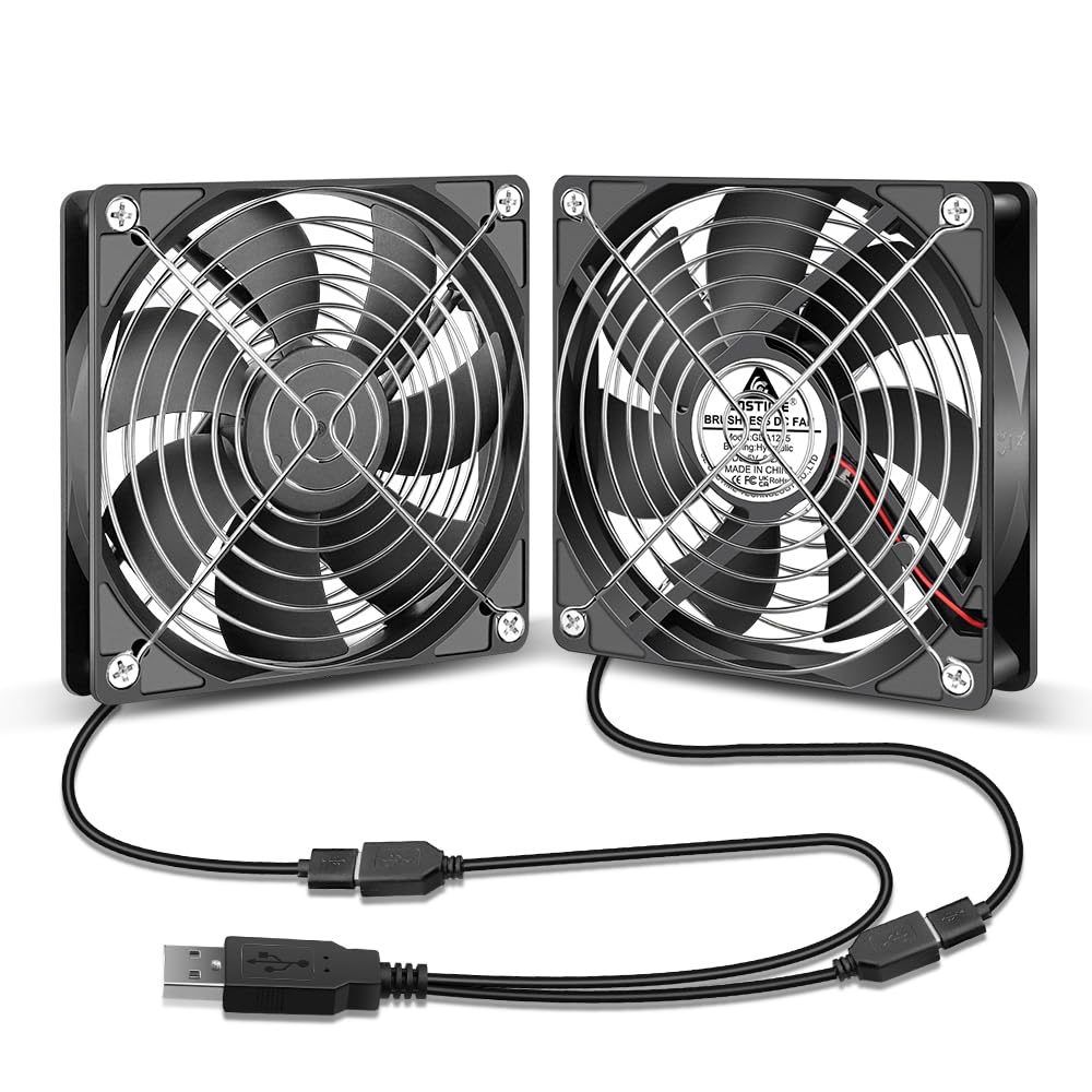 GDSTIME 120mm USB Lüfter 120 x 25mm Gehäuselüfter USB 120mm PC Lüfter 1500 U/min Bürstenloser Lüfter