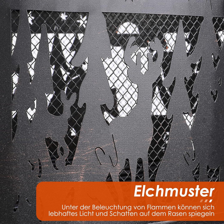 Feuerschale, Feuerschale Garten, Feuerkorb mit Funkenschutz, Feuerstelle Retro-Look, inkl. Poker & K