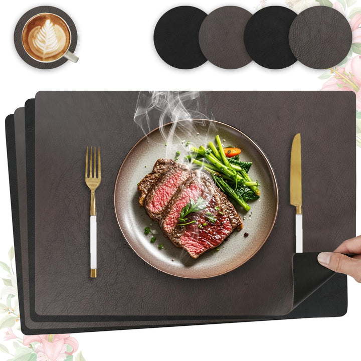 Heli MAIO 4er Set Tischset aus Leder-Imitat，Platzsets abwaschbar und wasserdicht，Platzdeckchen Leder