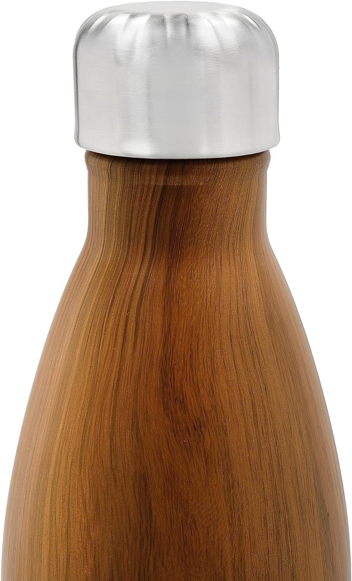 S'well Wiederverwendbare Wasserflasche aus Edelstahl, 750 ml, Teakholz, dreifach isolierte und ausla