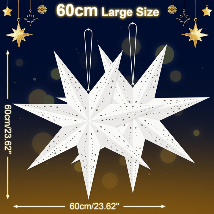 Weihnachtsstern Beleuchtet LED 60cm 2 Stück, Papiersterne Weihnachten Papierstern Beleuchtet zum Auf