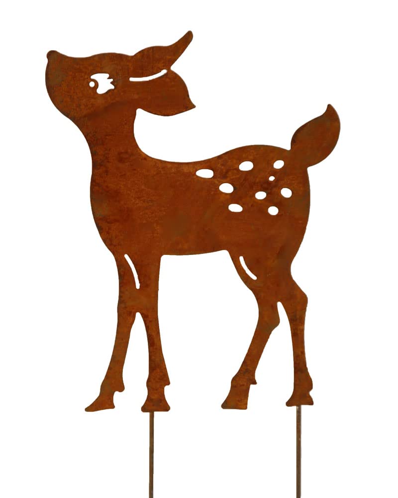 Bornhöft REH Bambi Hirsch Edelrost rostige Gartendekoration Gartendeko Gartenstecker 30cm Wald Rehki