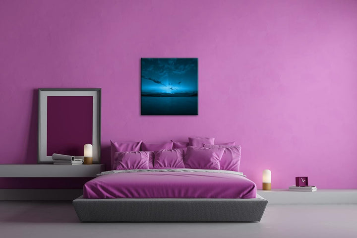 deyoli Dark Aurora Borealis Nordlicht Format: 70x70 Effekt: Monocrome Blau als Leinwandbild, Motiv f