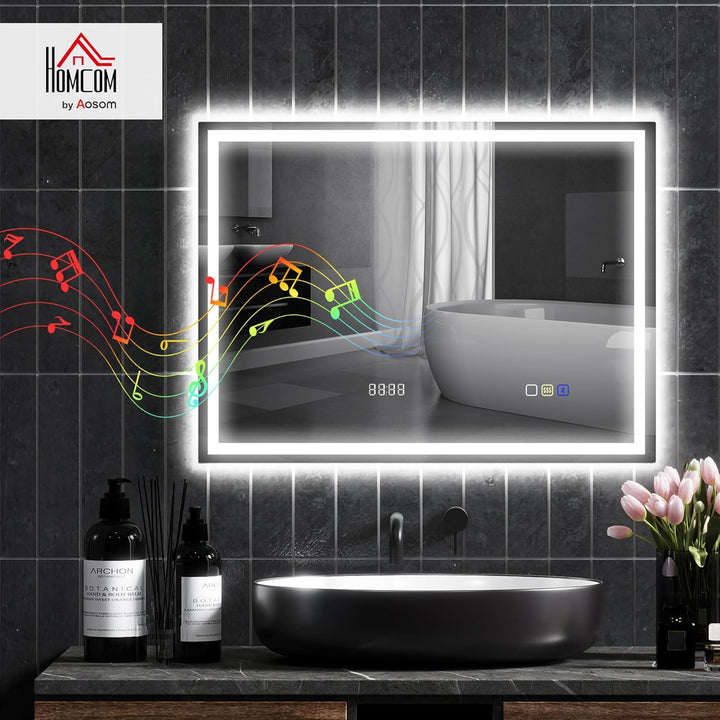 HOMCOM Badspiegel mit Beleuchtung 80x60 cm LED Spiegel Wandspiegel mit Bluetooth-Musikfunktion Memor