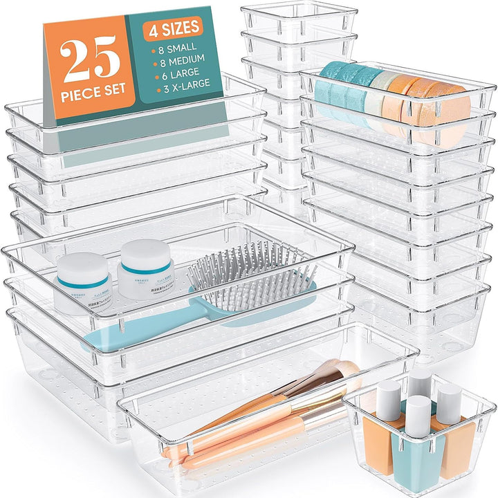 25Pcs Schubladeneinsatz Schubladen Organizer mit 4 Grössen, Schminktisch Organizer transparent Kunst