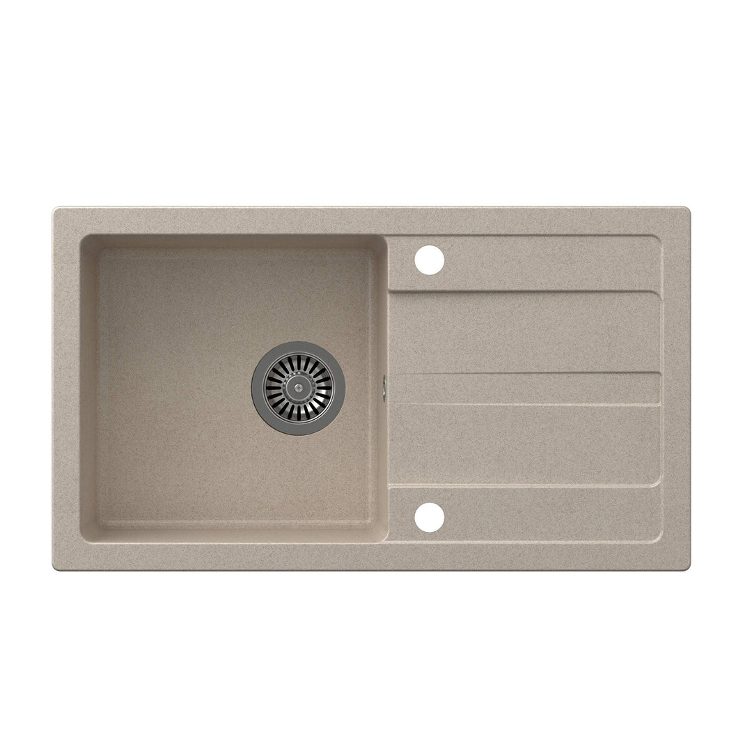 VBChome Spüle 77 x 44 cm Beige Granit Einzelbecken Einbauspüle Abtroffläche gesprenkelt reversibel V