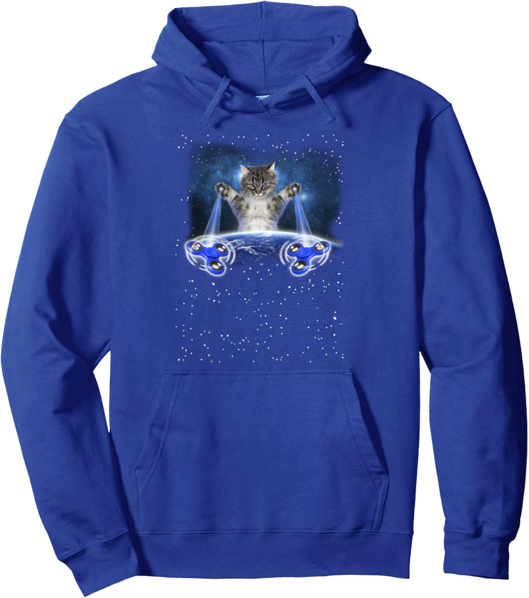 Cat Figet Spinner Space Galaxy Over Earth Pullover Hoodie
