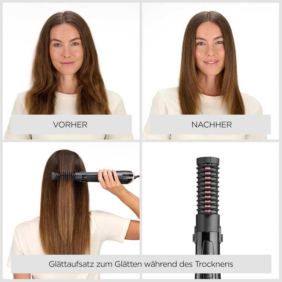 BaByliss Perfect Finish, Warmluftbürste, mit mehreren Aufsätzen, 2 Temperaturstufen und Kühlluftfunk