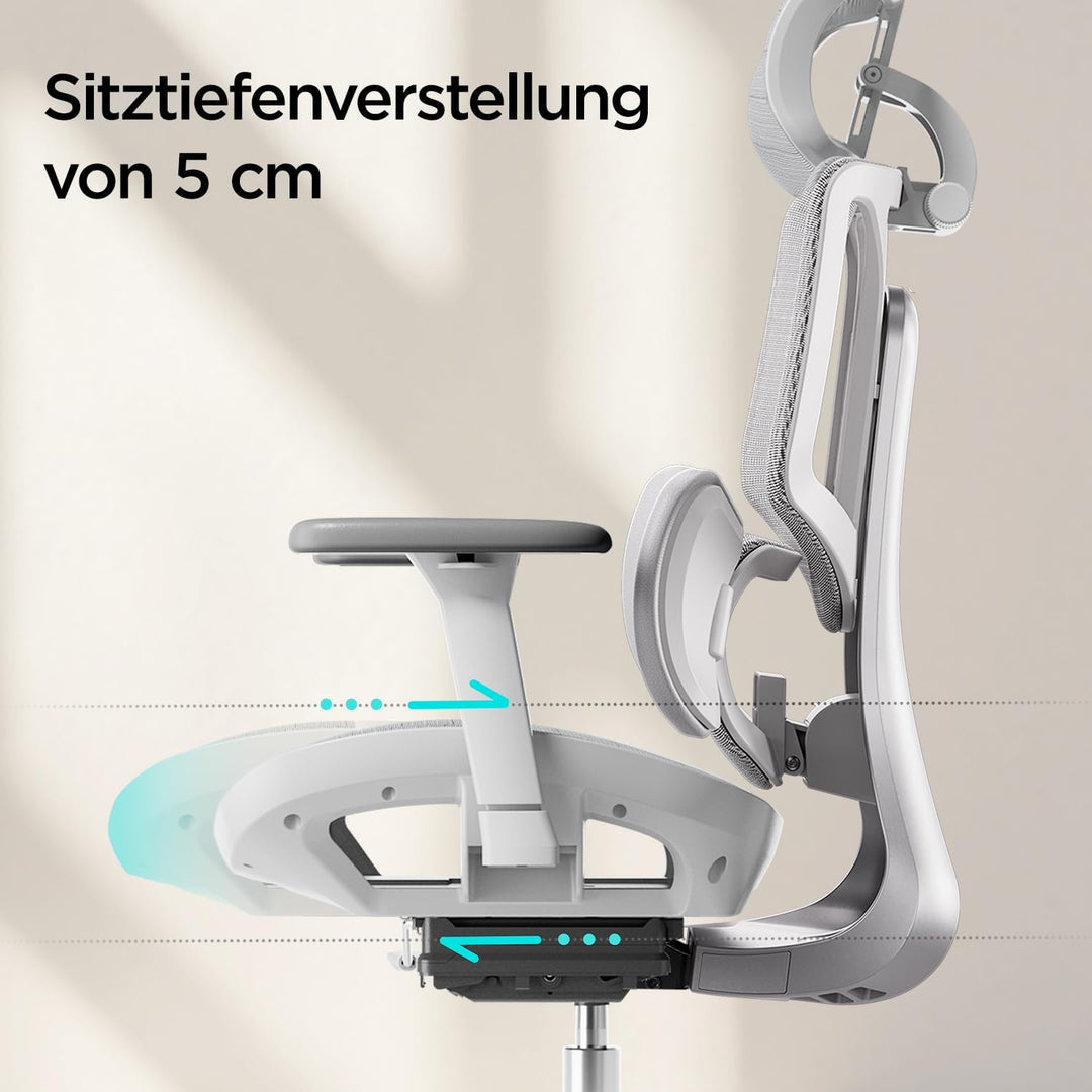 Hbada E3 Air Bürostuhl Ergonomisch, Schreibtischstuhl - mit 3-Zonen dynamischer Lendenwirbelstütze,