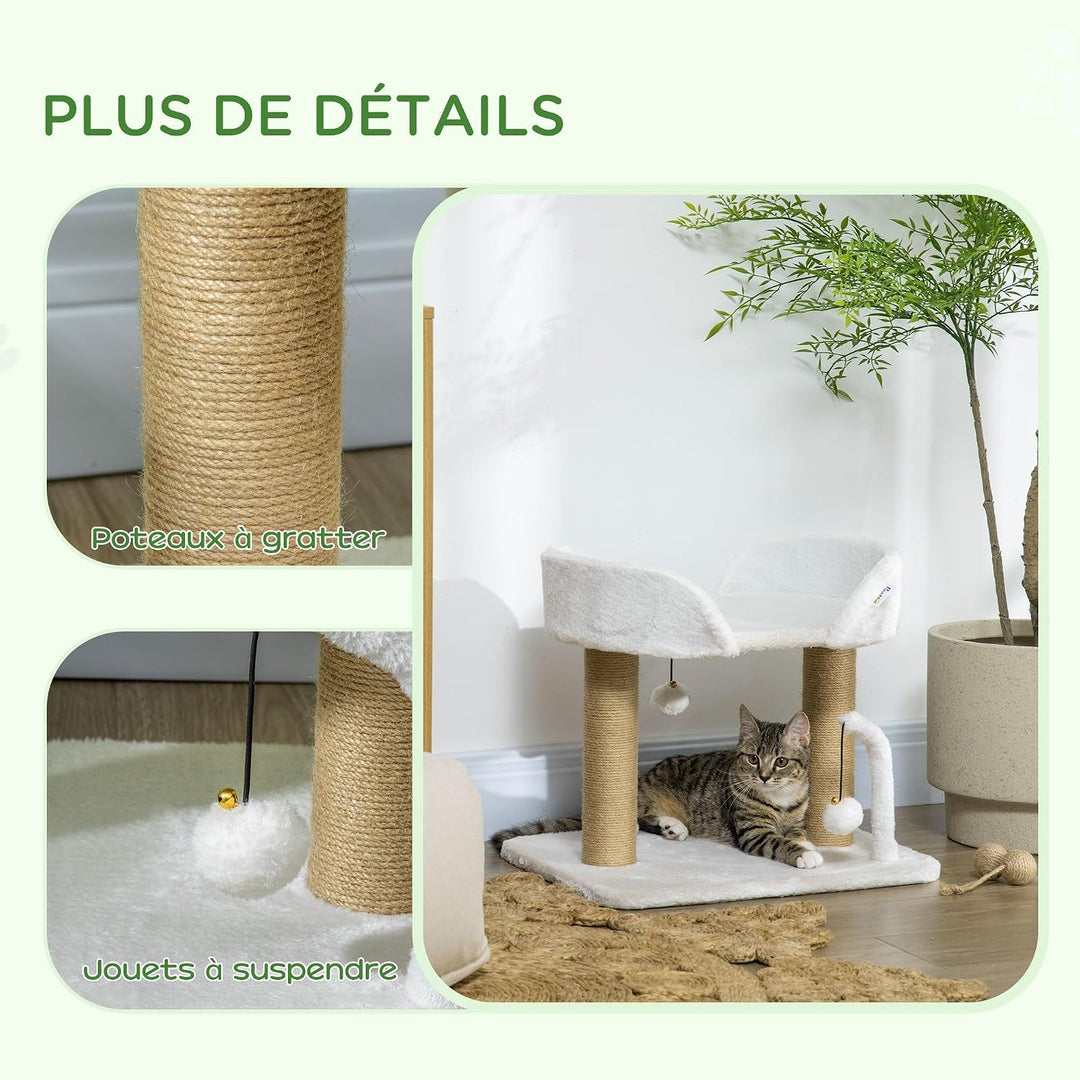 21_0007683 Kratzbaum für Katzen, Plattform mit Pompons, 48 x 38 x 42 cm, stabil und robust, Design a
