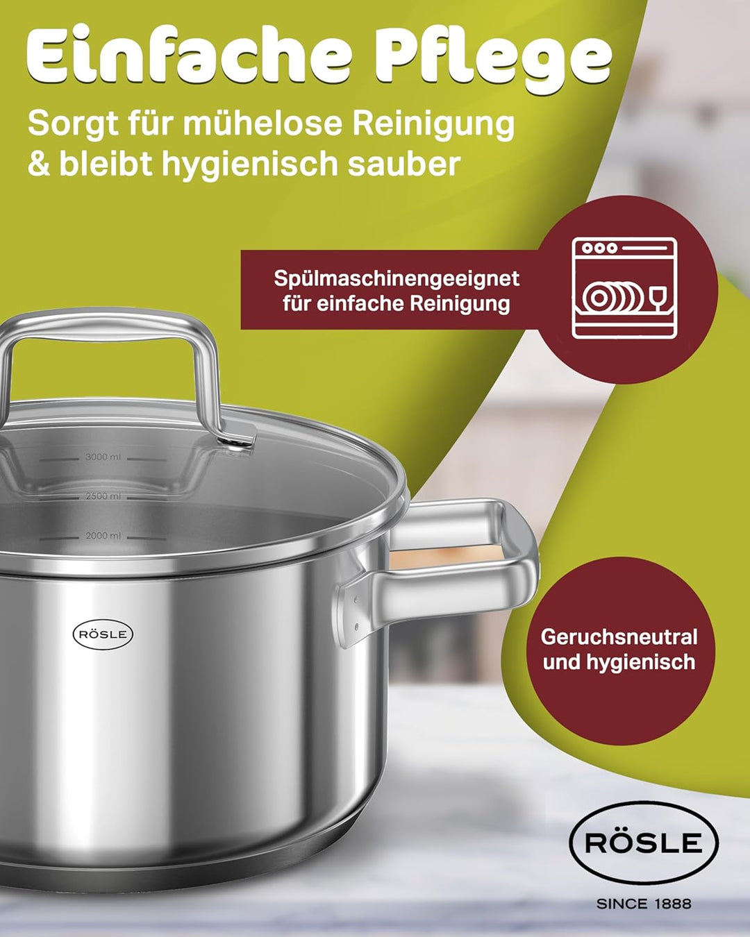RÖSLE Moments Topfset Induktion 5-tlg. – Edelstahl Kochtopfset mit Aluminiumkern, 3 Töpfe, 1 Kassero