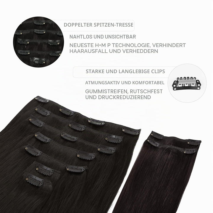 WENNALIFE Clip In Extensions Echthaar, 150g 40cm 9pcs Natürliches Schwarz Clip In Extensions Hair Ex