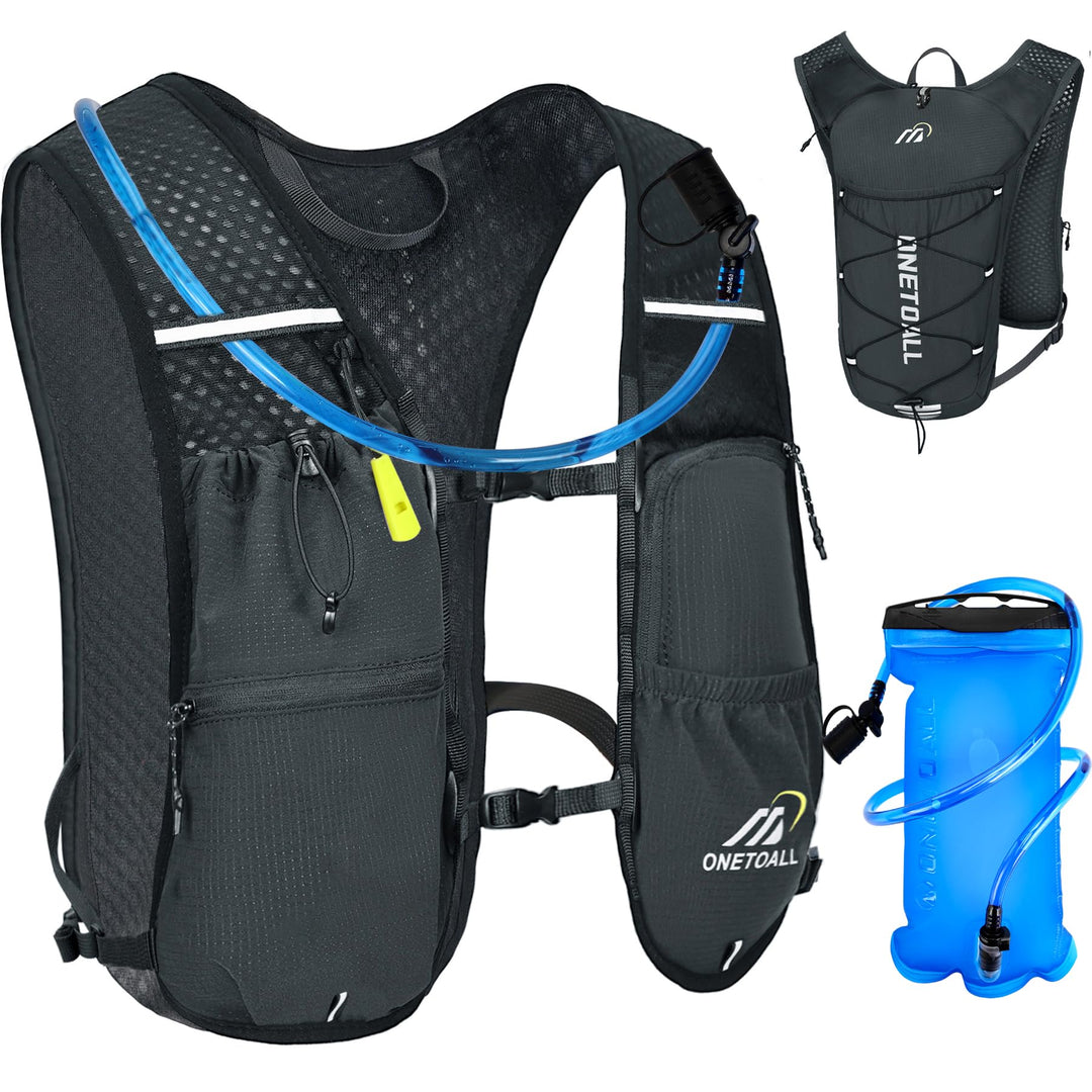 Laufweste Damen mit 500ml Trinkflasche/2L Trinkblase, Leichter Trinkrucksack Laufen Herren 6L, Runin