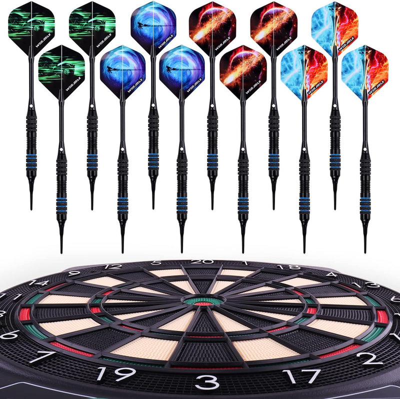 WIN.MAX Elektronische Dartscheibe Profi Set mit 65 Varianten für 1 bis 8 Spieler mit 12 Darts + 12 P