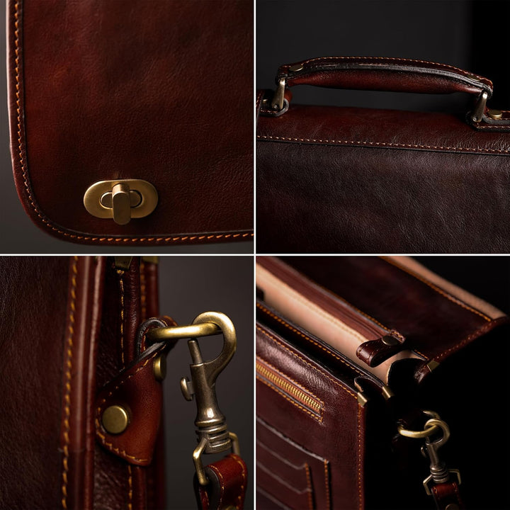 Herren Ledertasche Umhängetasche Leder Aktentasche15 Zoll Laptoptasche Arbeitstasche Bürotasche Lehr