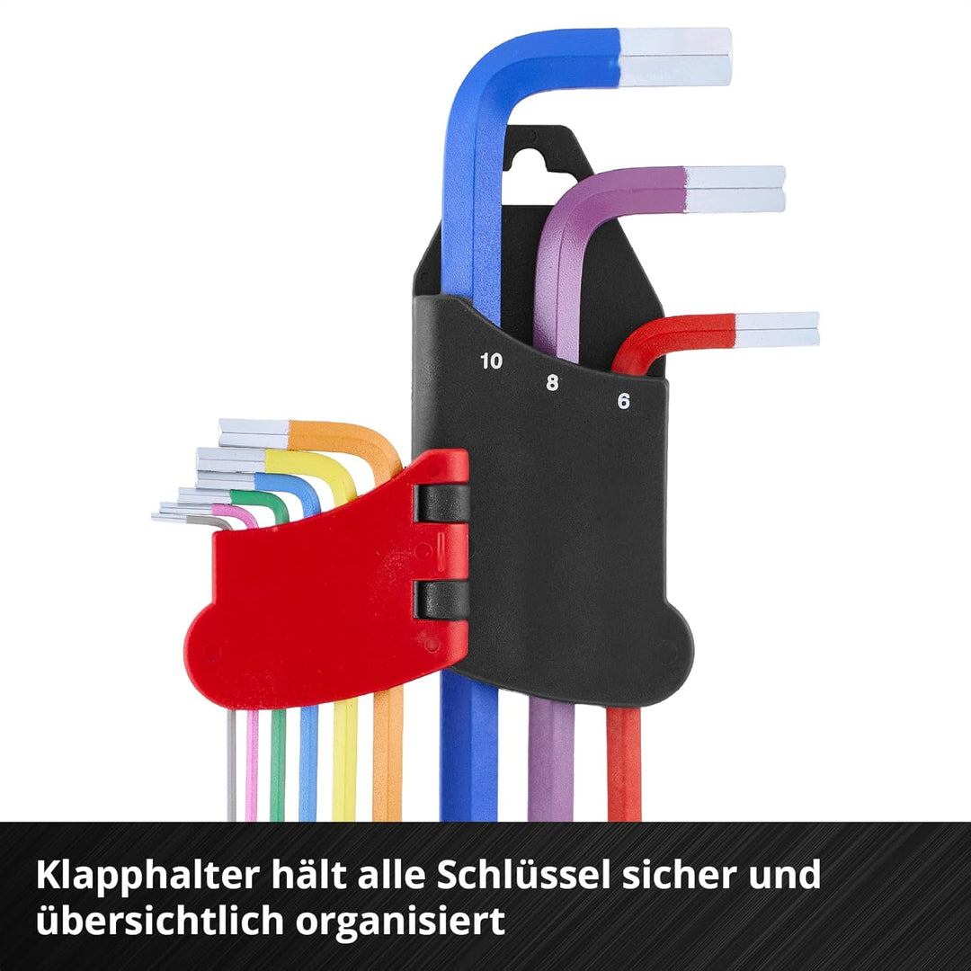 Original Einhell Innensechskantschlüssel-Set 9-tlg. (S2-Stahl, Kugelkopf, doppelte Kopfform, Schlüss