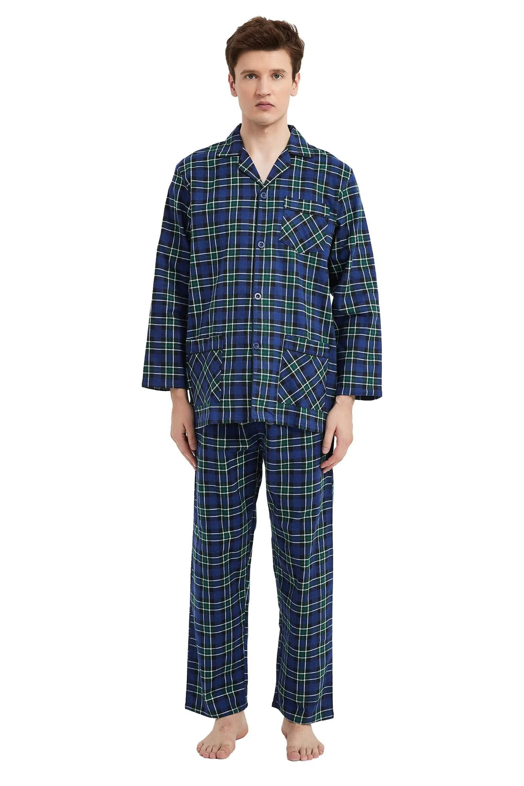 Amaxer 100% Baumwolle Herren Flanell Pyjamas Set Herren Pyjamas Home Fashion Pyjamas Langarm Hosen S