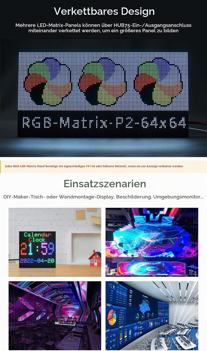 Waveshare RGB Full-Color LED Matrix Panel 2mm Pitch 64x64 Pixels Adjustable Brightness Compatible wi