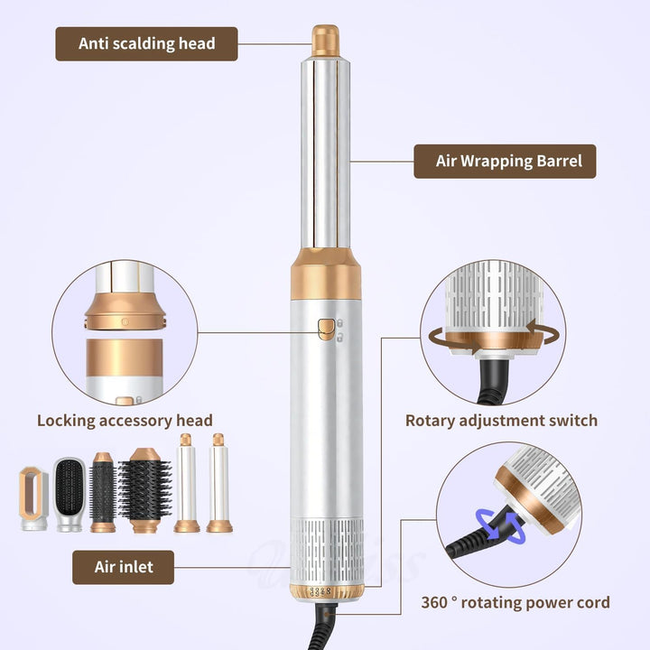 6 in 1 Hair Styler Set, Multi-Airstyler, Lockenstab Auto-Wrap, Rundbürstenföhn, Warmluftbürste, Zum