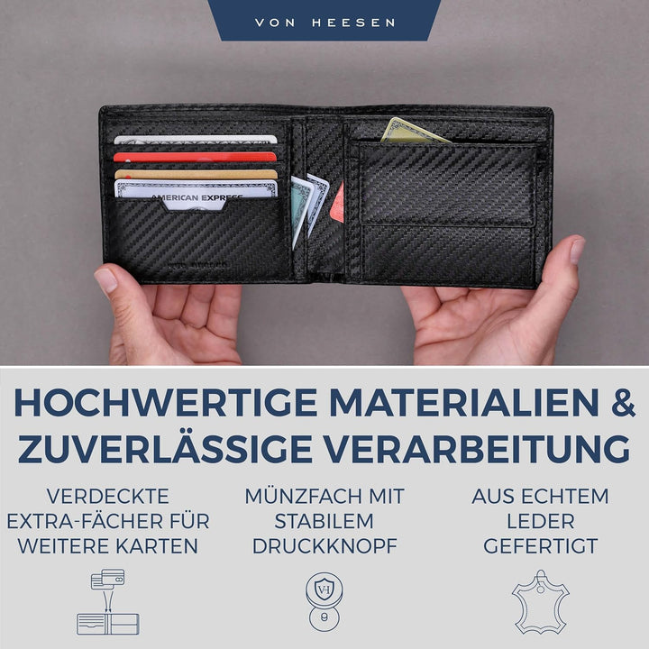 VON HEESEN Leder Geldbörse RFID Schutz I Echtleder Geldbeutel für Damen &amp; Herren I Portemonnaie Brie