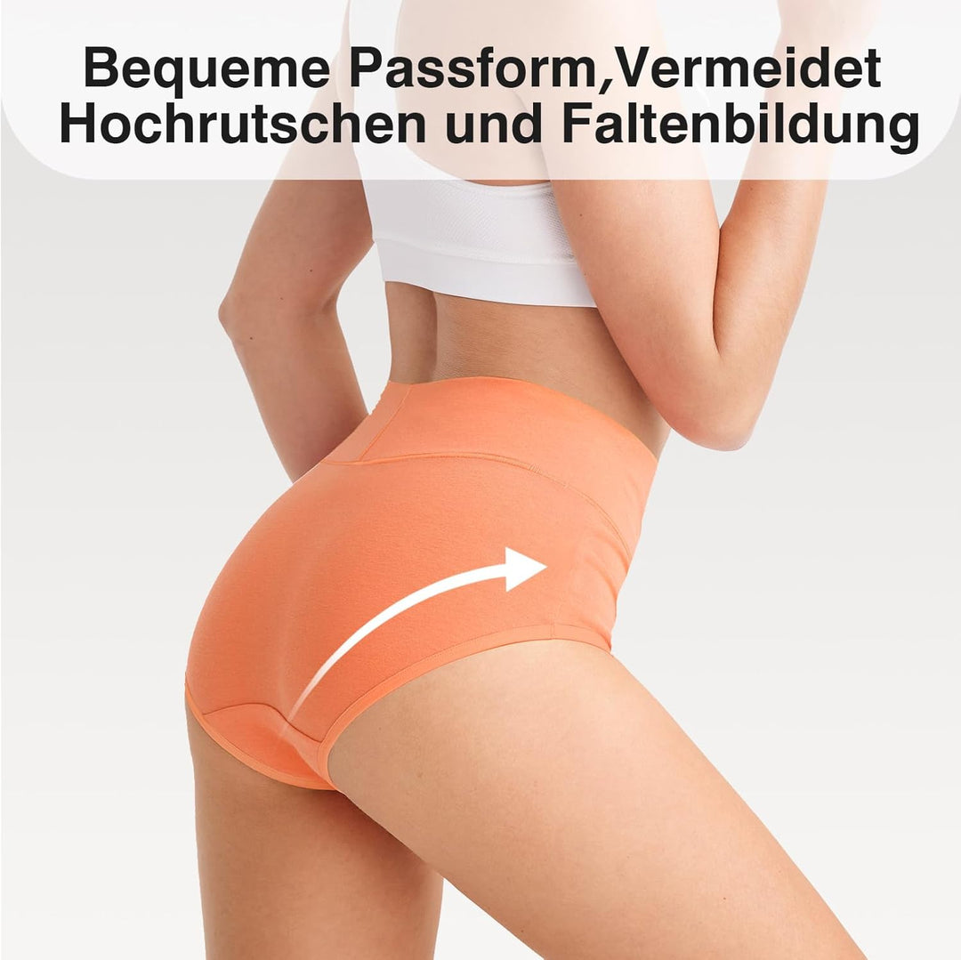 QINCAO Unterhosen Damen, 6er Pack Hohe Taille Slips Baumwolle Unterwäsche, Stretch Atmungsaktiv Pant