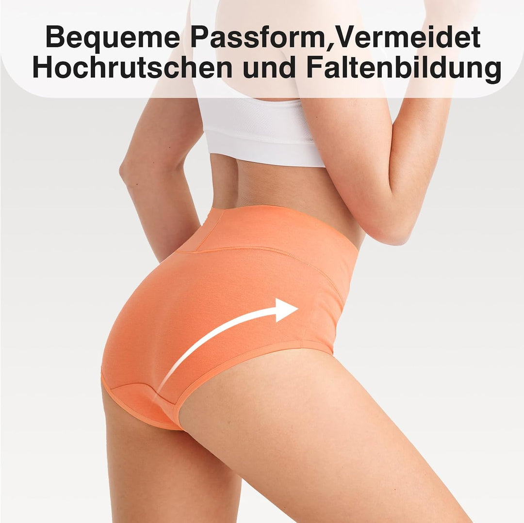 QINCAO Unterhosen Damen, 6er Pack Hohe Taille Slips Baumwolle Unterwäsche, Stretch Atmungsaktiv Pant
