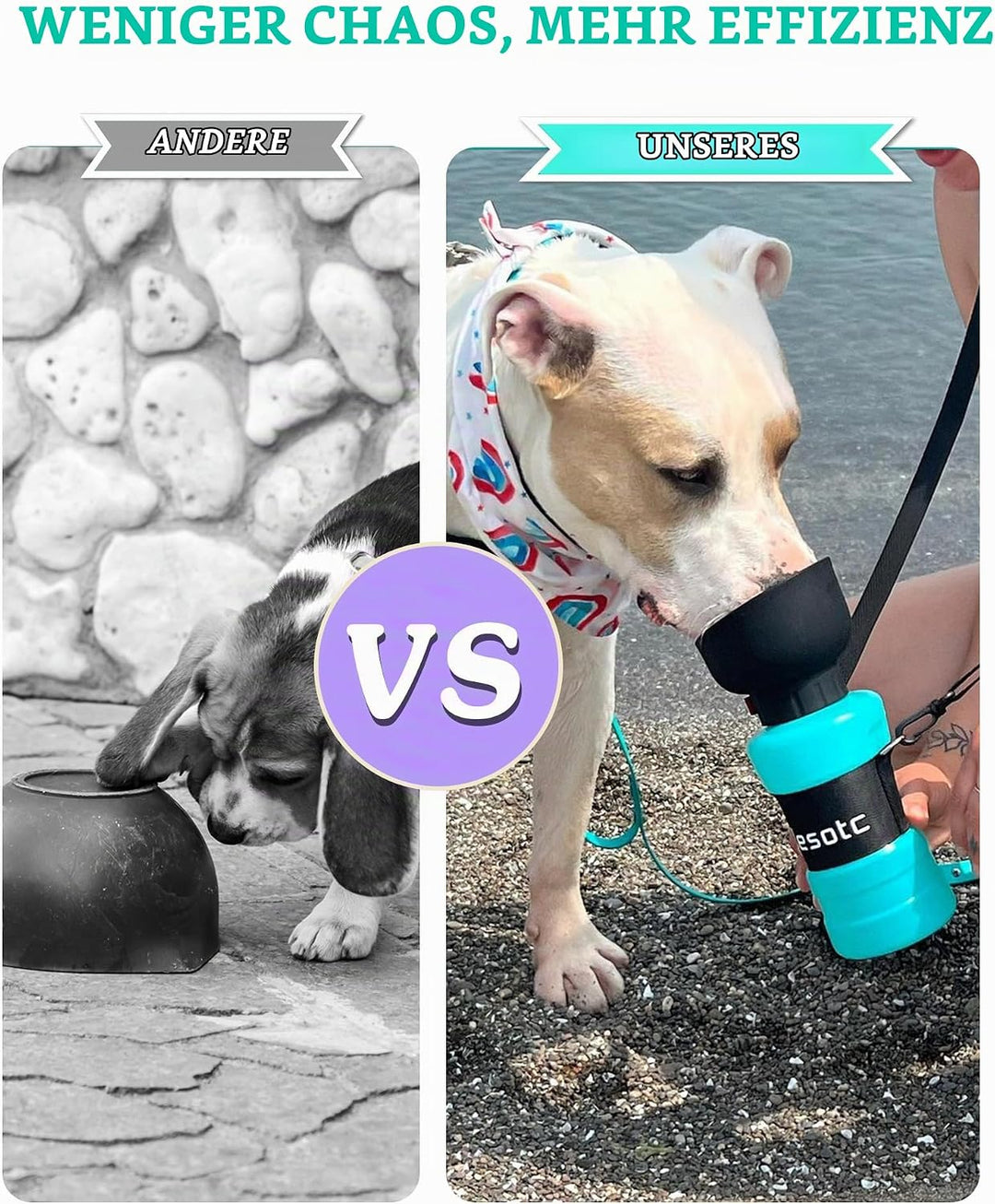 lesotc 1000ml Hundetrinkflasche für unterwegs, Faltbare Hund Auslaufsicher Wasserflasche, Hunde Wass