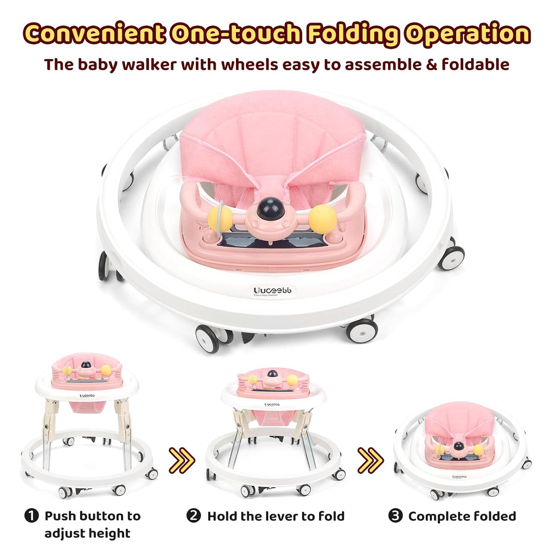 Baby Lauflernhilfe, One-Touch Folding Baby Walker, Lauflernwagen Anti-Roll 8-Rad-Rundfahrwerk, 7-Gan