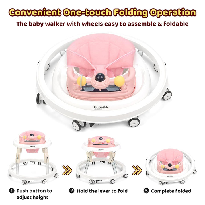 Baby Lauflernhilfe, One-Touch Folding Baby Walker, Lauflernwagen Anti-Roll 8-Rad-Rundfahrwerk, 7-Gan