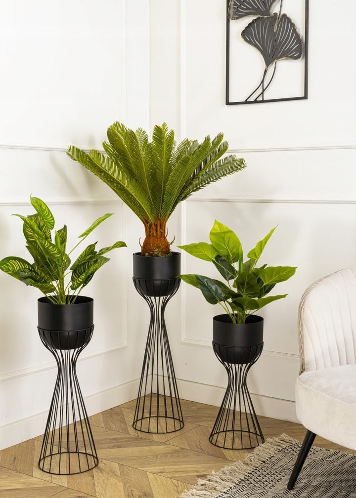 Moderne Blumenständer Metall 46 cm Hoch mit Schwarz Blumentopf Rund 18 cm Ø auf Robuste Ständer - Pf