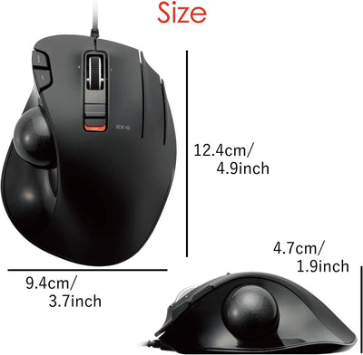 ELECOM M-XT3URBK Mouse Wired Trackball Grip 6 Button, Black Thumb-operated Wickel