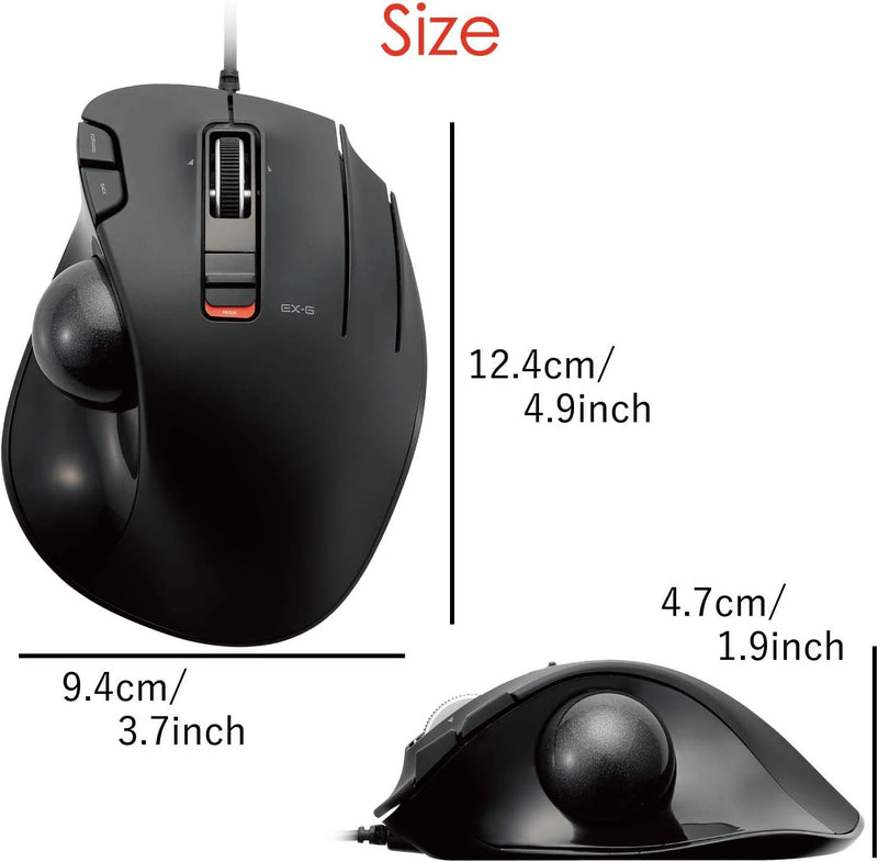 ELECOM M-XT3URBK Mouse Wired Trackball Grip 6 Button, Black Thumb-operated Wickel