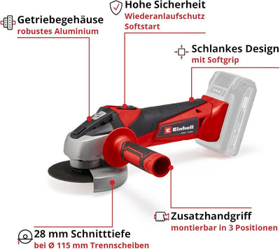 Einhell Akku-Winkelschleifer TC-AG 18/115 Li-Solo Power X-Change (18 V, 115 mm Scheibendurchmesser,