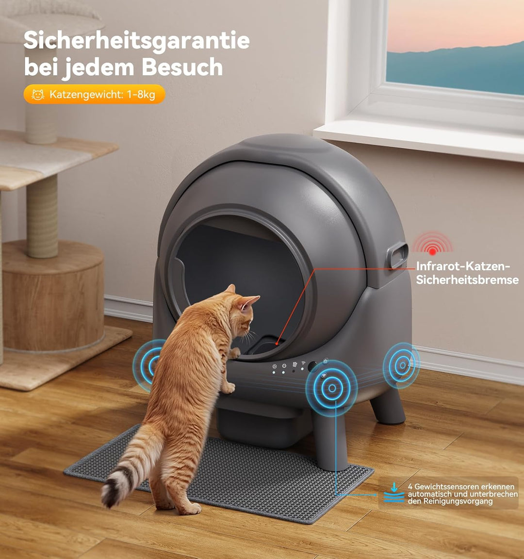 Katzenklo Selbstreinigend FEELNEEDY 65L Elektrische Automatische Katzentoilette, APP-gesteuert, Sich