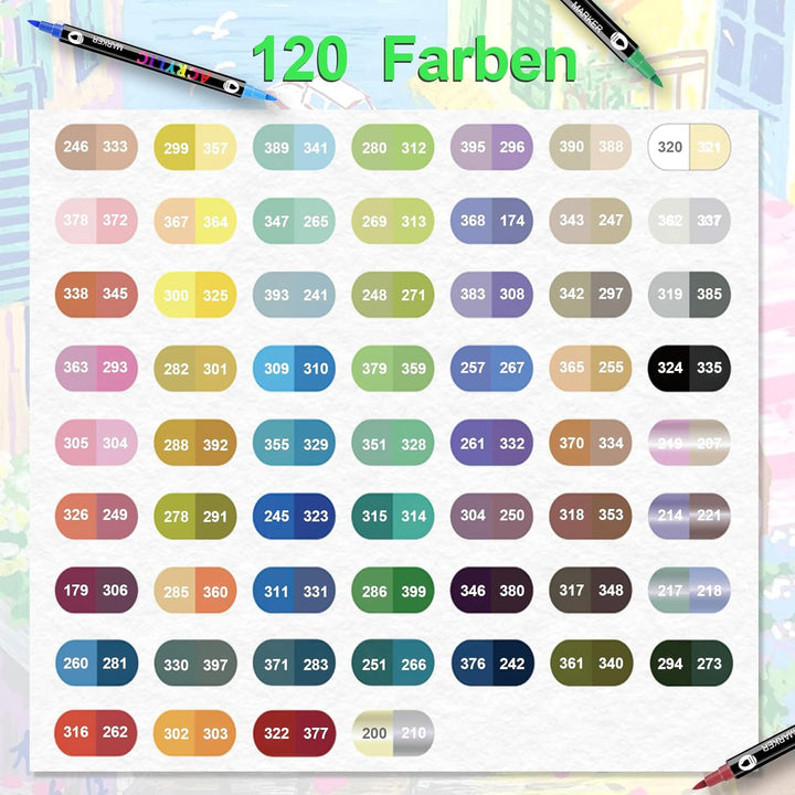 120 Farben Acrylstifte für Steine Wasserfest,0.5-5mm Wasserfester Dual Tip Marker, Stifte für Steine