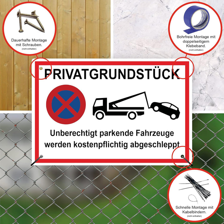 2 Stück XXL Privatgrundstück Schild 40x30cm Alu 3mm Alu-Dibond stabile Aluminiumverbundplatte unbere