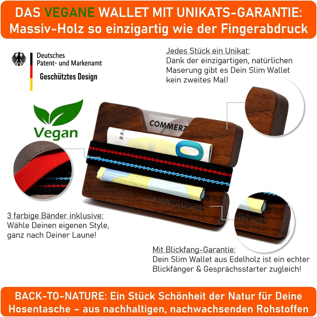 MakakaOnTheRun Holz Kartenetui (Walnuss): Kleines Holz Portemonnaie, Slim Wallet Kreditkartenetui, G