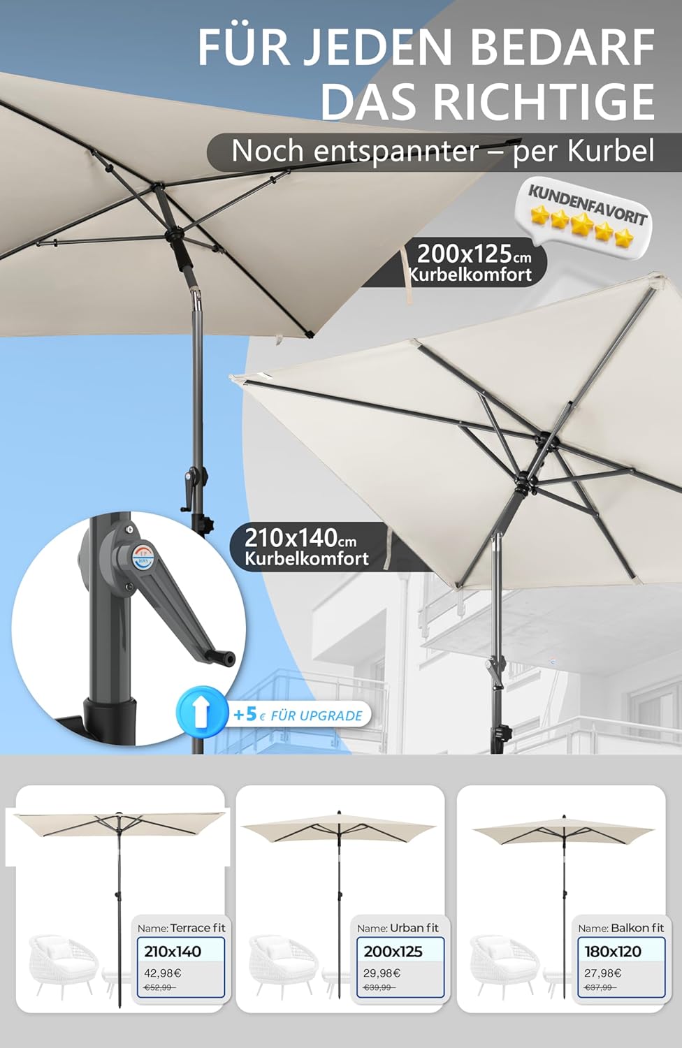 4smile Sonnenschirm Balkon SunnyShade Plus, mit Sonnenschirm Schutzhülle - Sonnnenschutz Balkon SET,