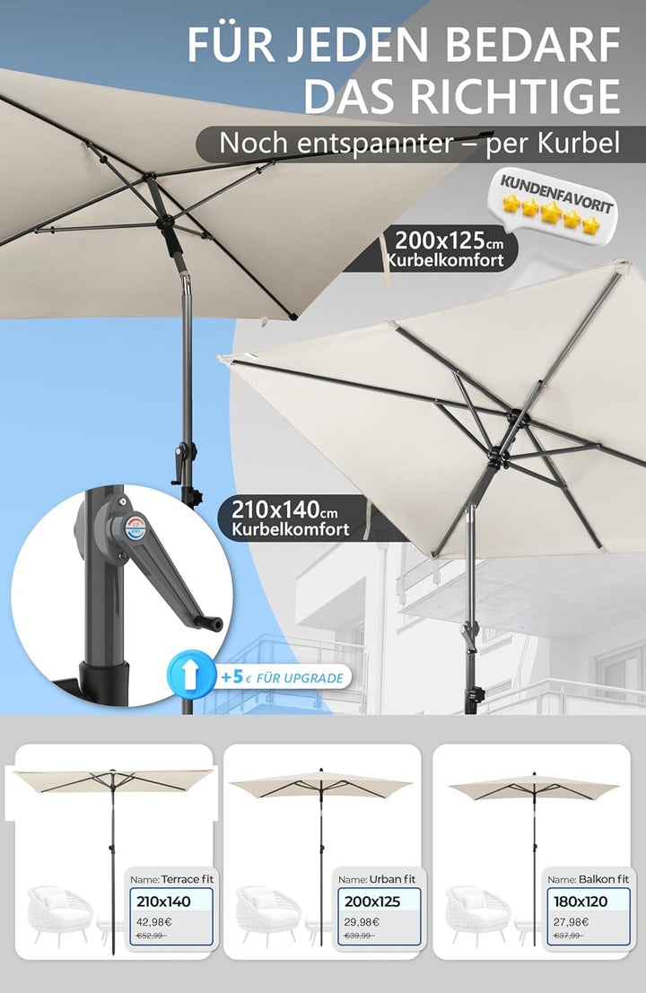 4smile Sonnenschirm Balkon SunnyShade Plus, mit Sonnenschirm Schutzhülle - Sonnnenschutz Balkon SET,