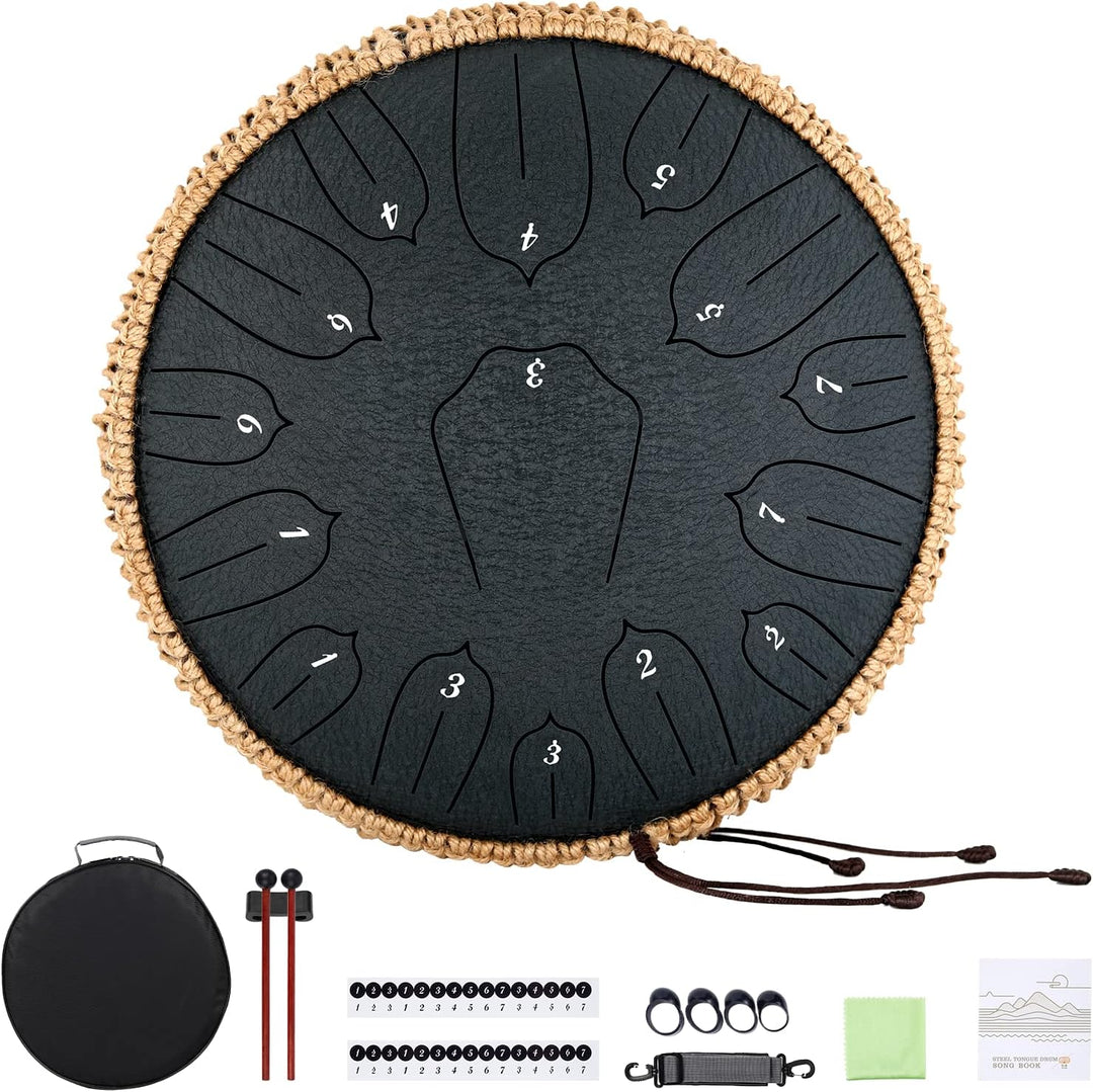 Musfunny Steel Tongue Drum, 12 Zoll 15 Tone Zungentrommel Handpan Trommel, D-Dur Steel Pan Töne Schl
