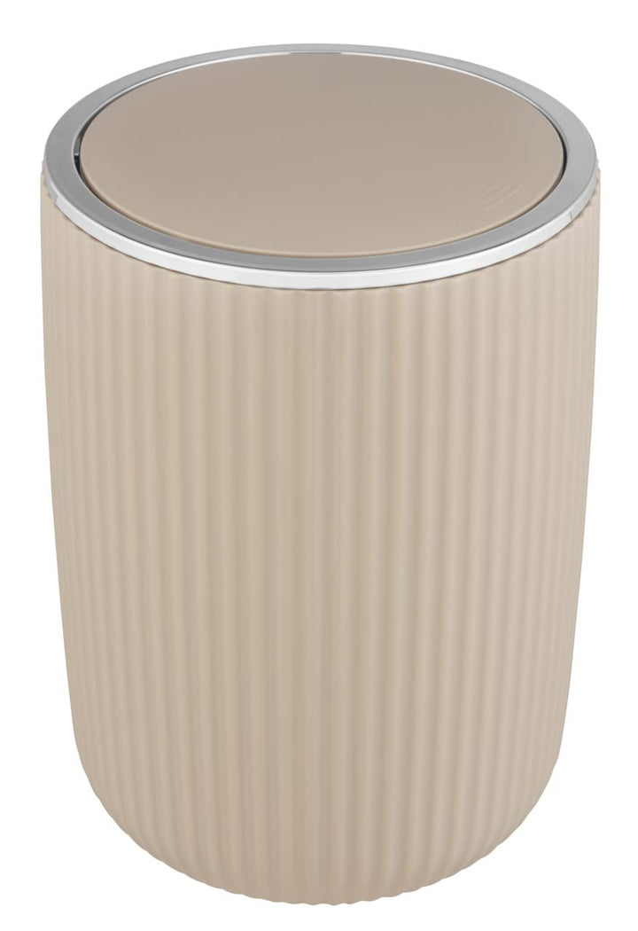 WENKO Schwingdeckeleimer Mod. Agropoli L Beige, 5,5 Liter, Badezimmer-Mülleimer mit Deckel, Abfallei