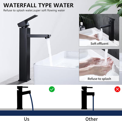 HOMELODY Wasserhahn Bad Schwarz Hoch Waschtischarmatur Mischbatterie Armatur Badezimmer Waschraumarm