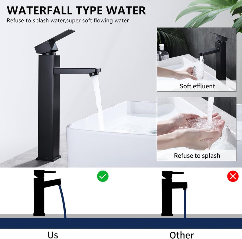 HOMELODY Wasserhahn Bad Schwarz Hoch Waschtischarmatur Mischbatterie Armatur Badezimmer Waschraumarm