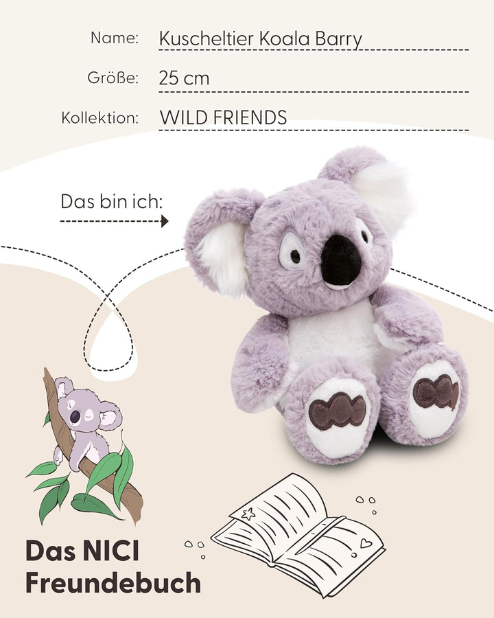 NICI Kuscheltier Koala Barry 25cm - grau - Stofftier aus weichem Plüsch, niedliches Plüschtier zum K